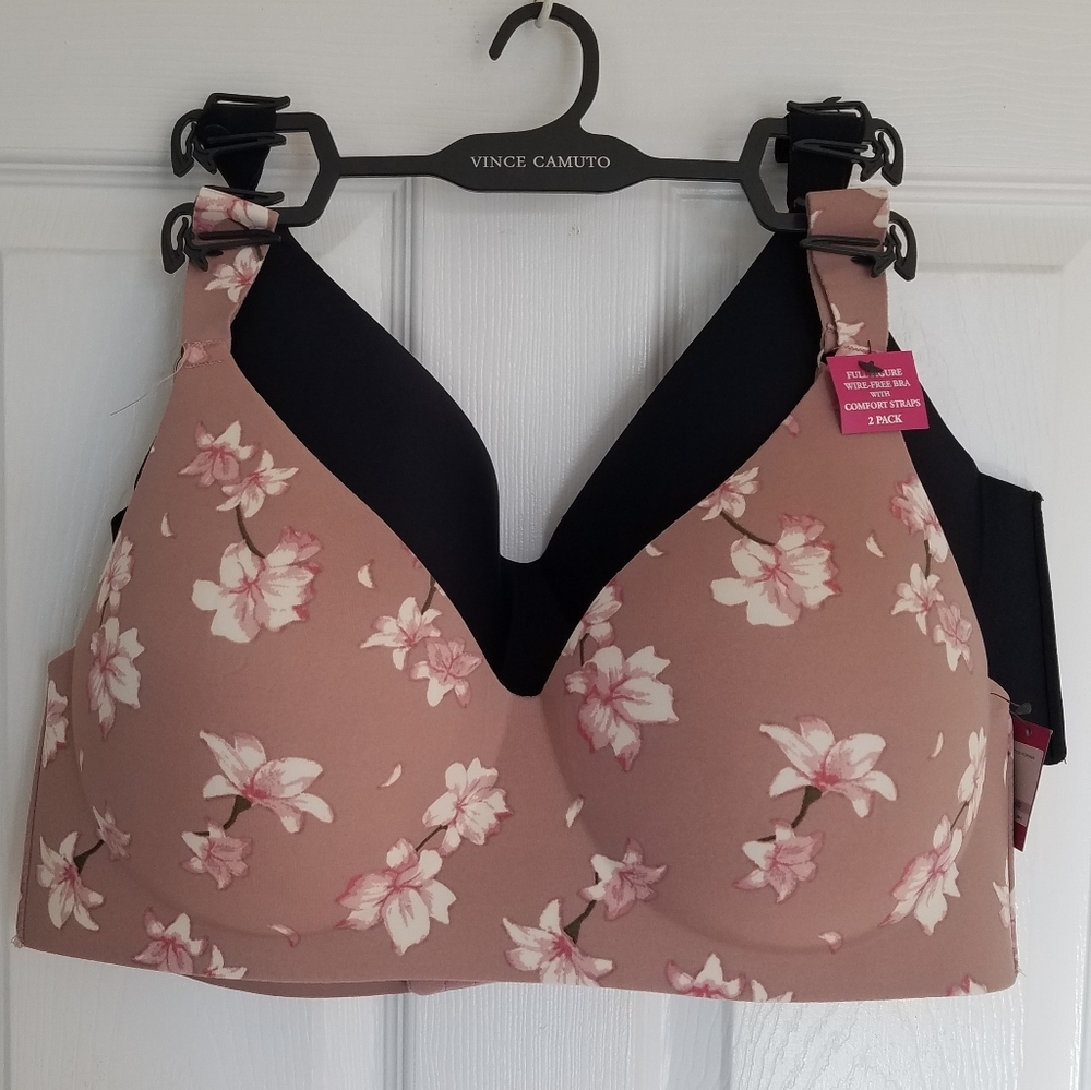 NWT  Vince Camuto 2 Pack Full Figure Wire Fraw Bras  Mauve Floral Black …